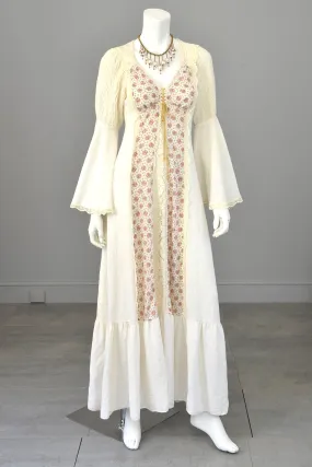 1970s Vintage Renaissance Victorian Revival Peasant Prairie Dress by Jody T | Romantic Hippie Dress w Poet Bell Sleeves | 70s Wo