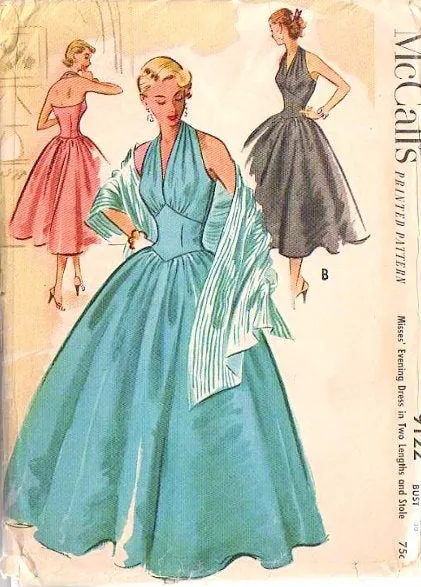 50s GLAM Vintage McCalls 9122 Pattern Rockabilly Basque Midriff Halter  Ball Gown, Marilyn Monroe Style Cocktail Party Dress and