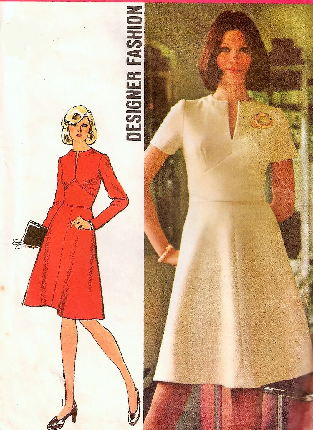 70s DESIGNER Midriff Dress Pattern SIMPLICITY 5789 Slit Neckline Flattering Flared Skirt Shaped Midriff Daytime or Evening Retro