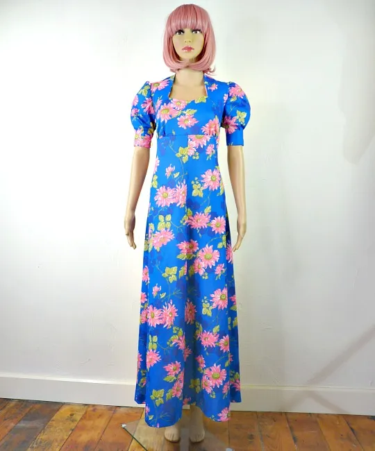 70s vintage bold floral maxi dress