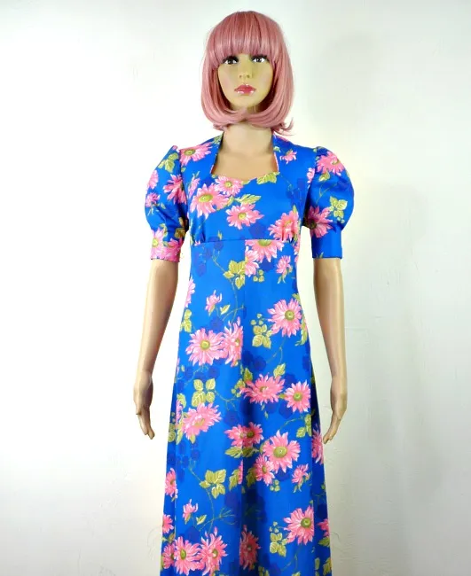 70s vintage bold floral maxi dress