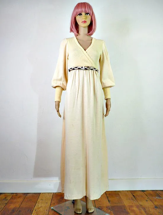 70s vintage cream jersey maxi dress