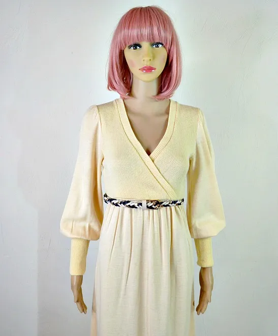 70s vintage cream jersey maxi dress