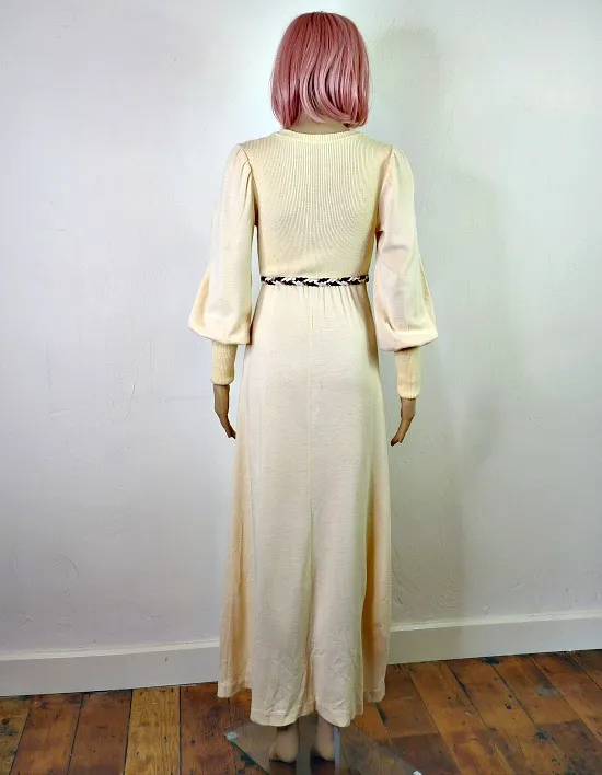 70s vintage cream jersey maxi dress