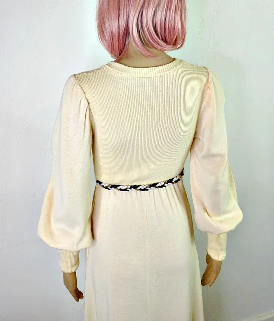 70s vintage cream jersey maxi dress