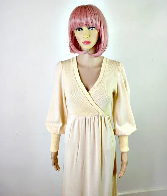 70s vintage cream jersey maxi dress