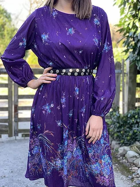 70s vintage purple pleated dress