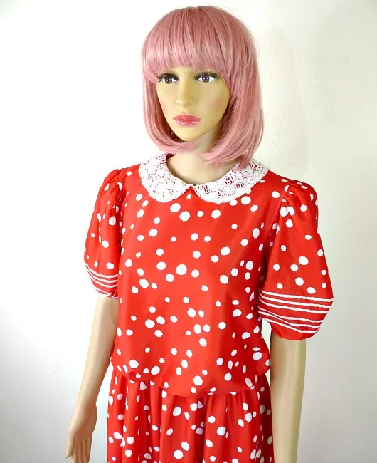 70s vintage red dress spots and stripes