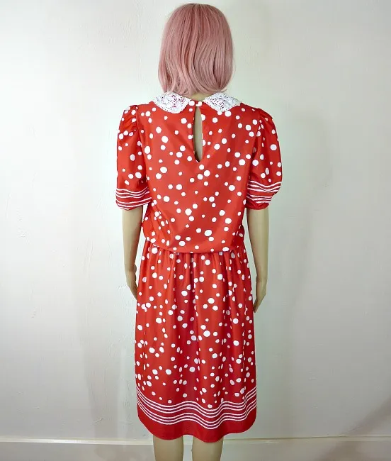 70s vintage red dress spots and stripes