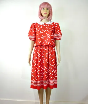 70s vintage red dress spots and stripes