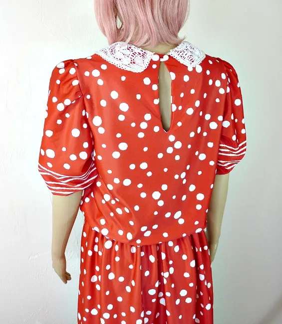 70s vintage red dress spots and stripes