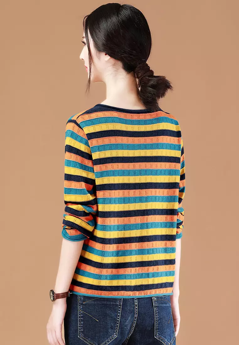 A-IN GIRLS Striped Colorblock Sweater Coat