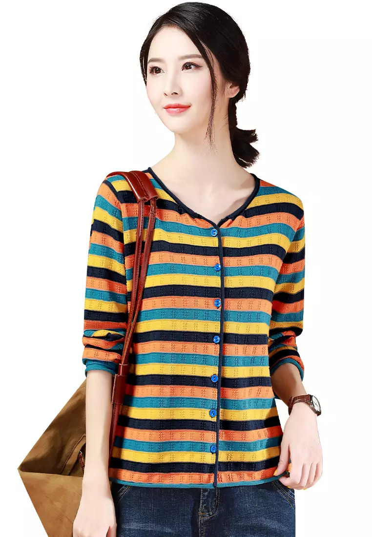 A-IN GIRLS Striped Colorblock Sweater Coat