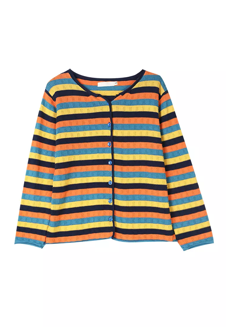 A-IN GIRLS Striped Colorblock Sweater Coat