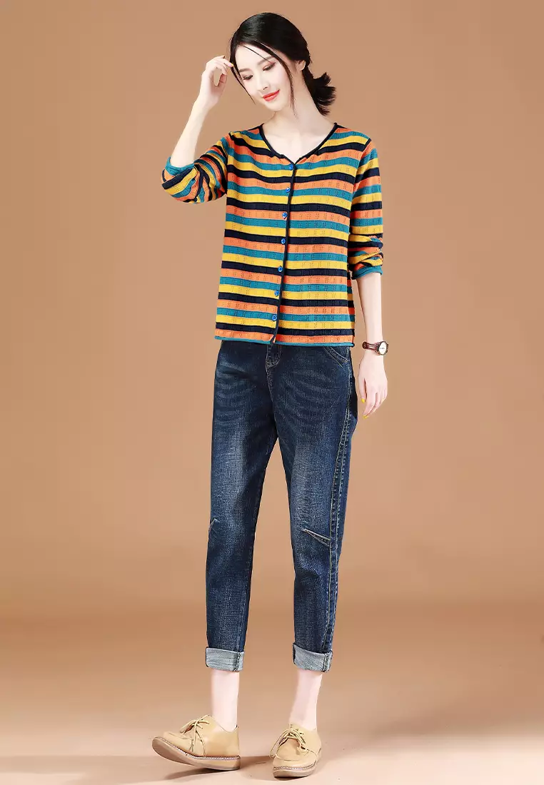 A-IN GIRLS Striped Colorblock Sweater Coat