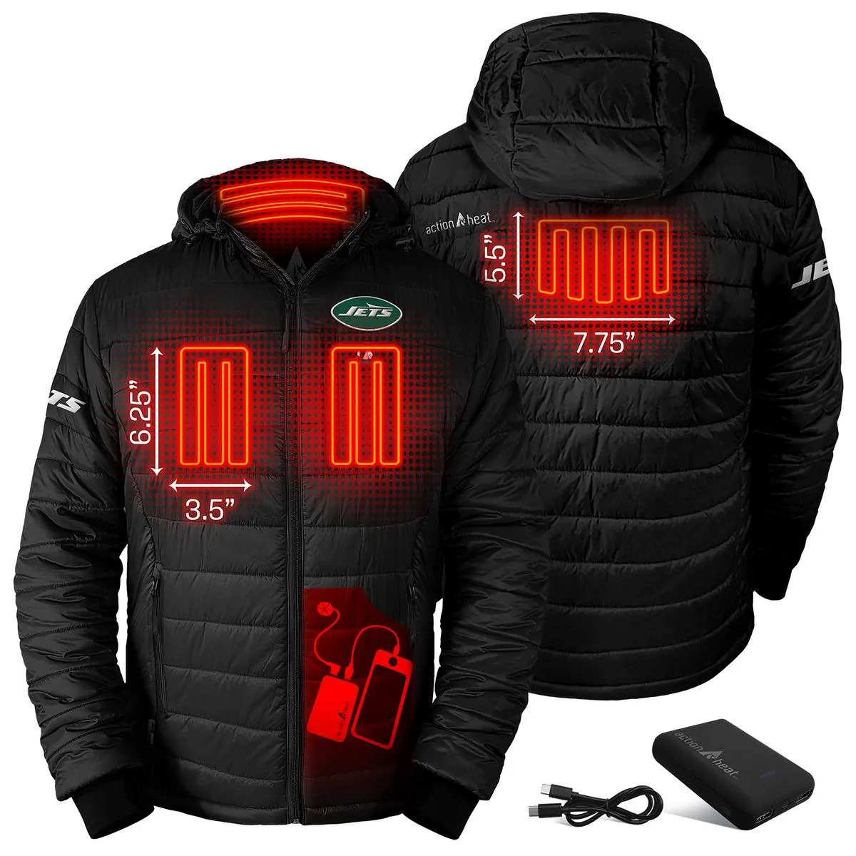 ActionHeat New York Jets 5V Men's Puffer Battery Heated Jacket