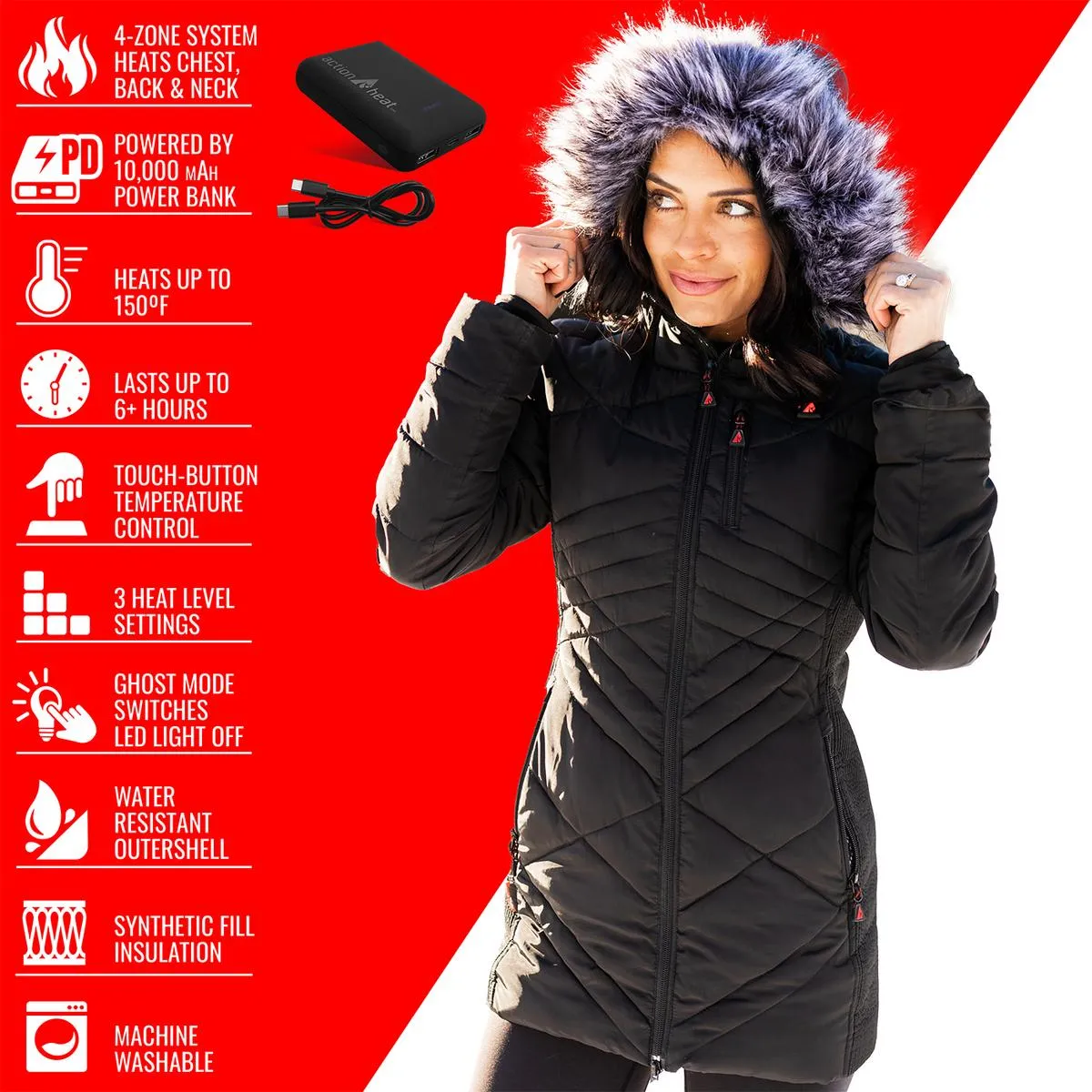 ActionHeat San Francisco 49ers 5V Women's Long Puffer Battery Heated Jacket