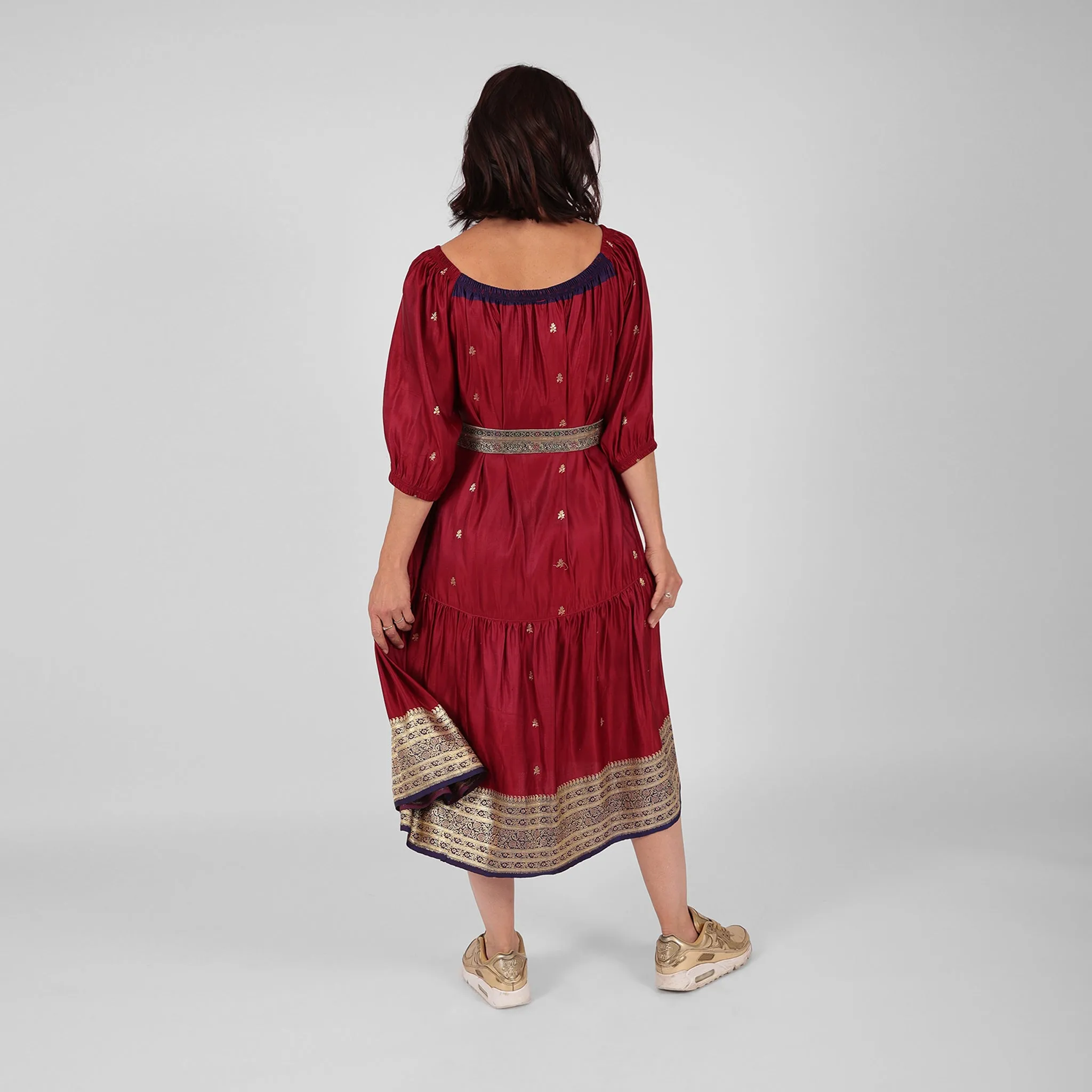 Ausus - Vintage Silk Sari Ruby Red Midaxi Dress