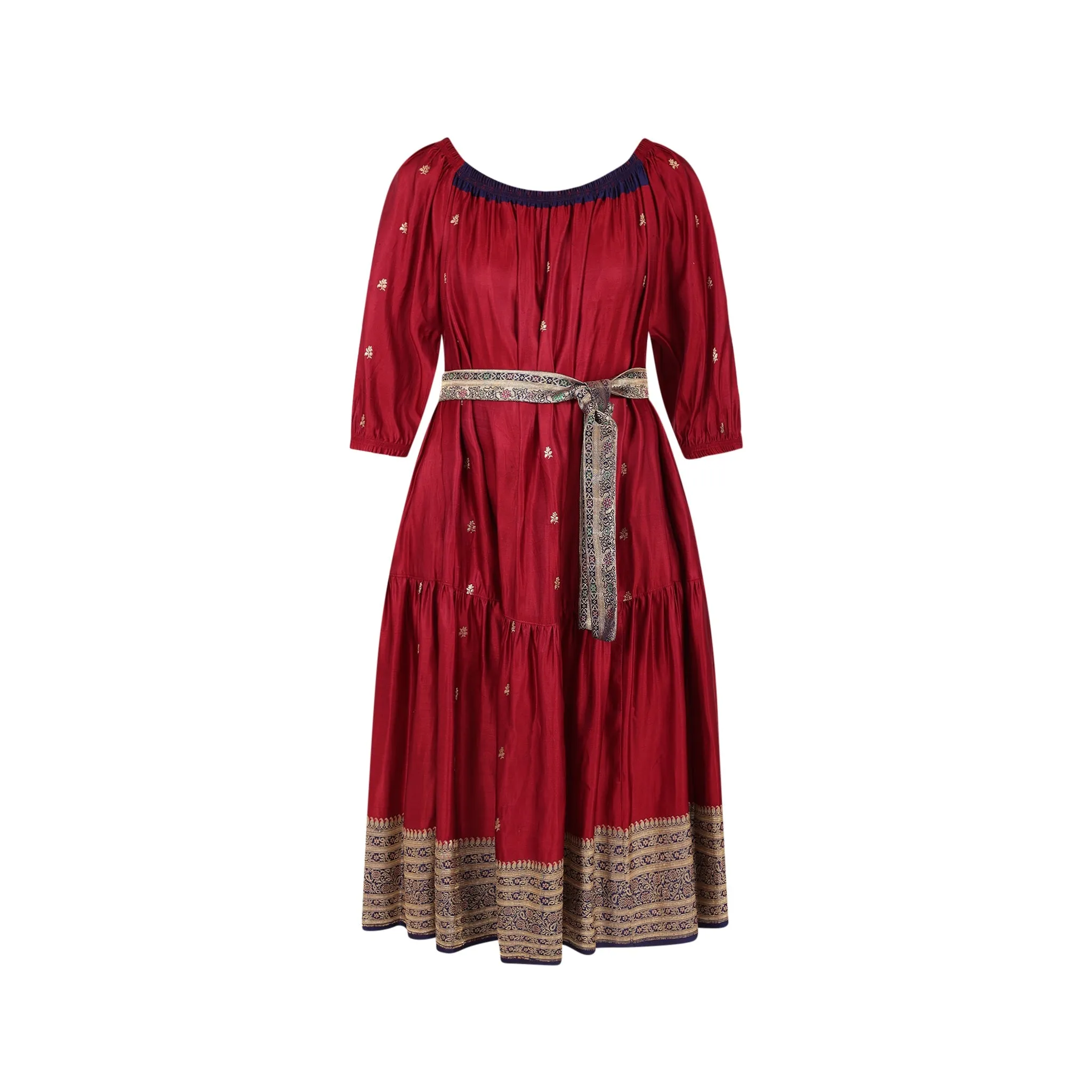 Ausus - Vintage Silk Sari Ruby Red Midaxi Dress