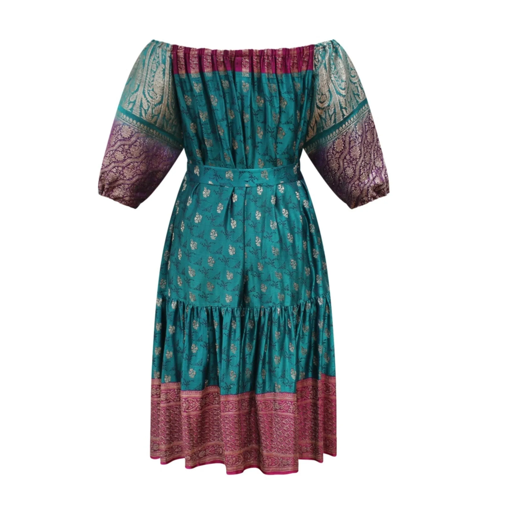 Ausus - Vintage Silk Sari Sapphire Green Midaxi Dress