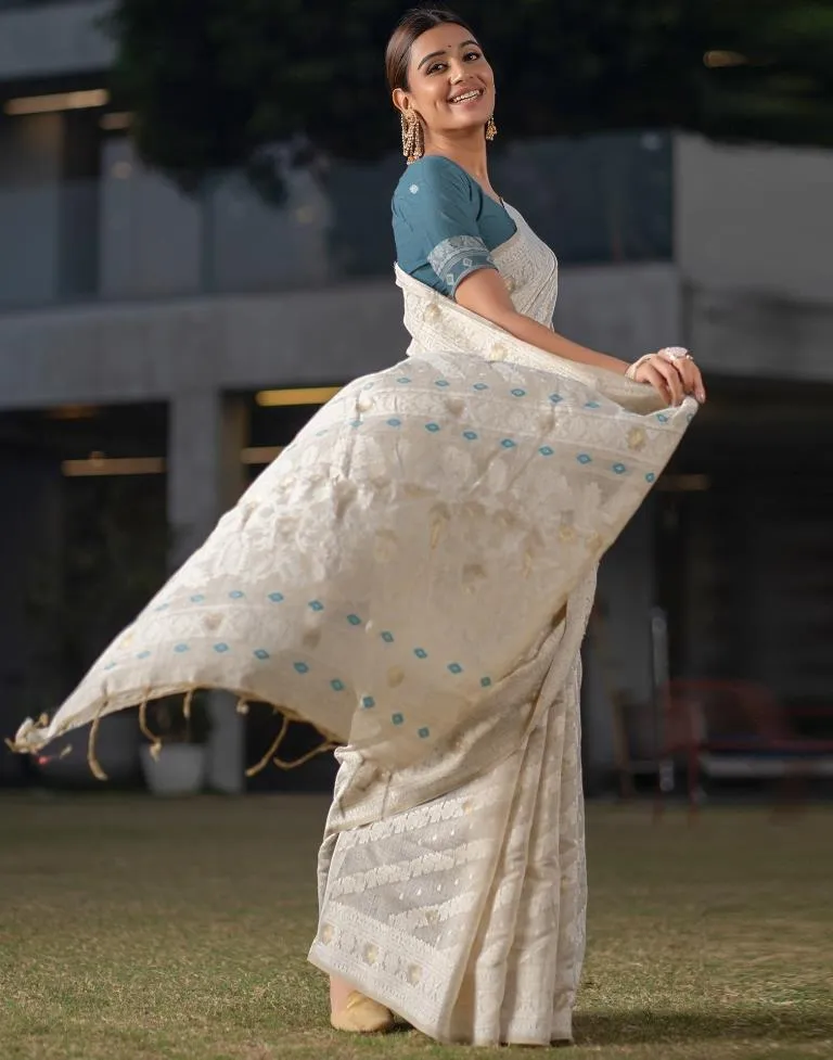 Beige Cotton Woven Sarees