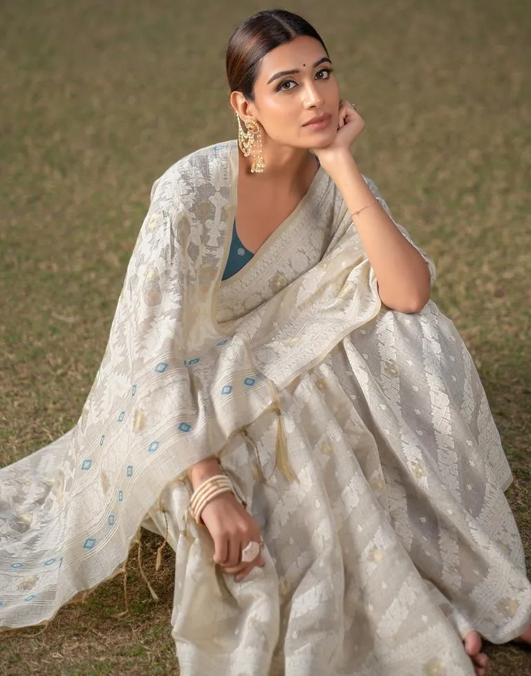 Beige Cotton Woven Sarees