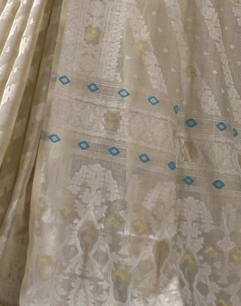 Beige Cotton Woven Sarees