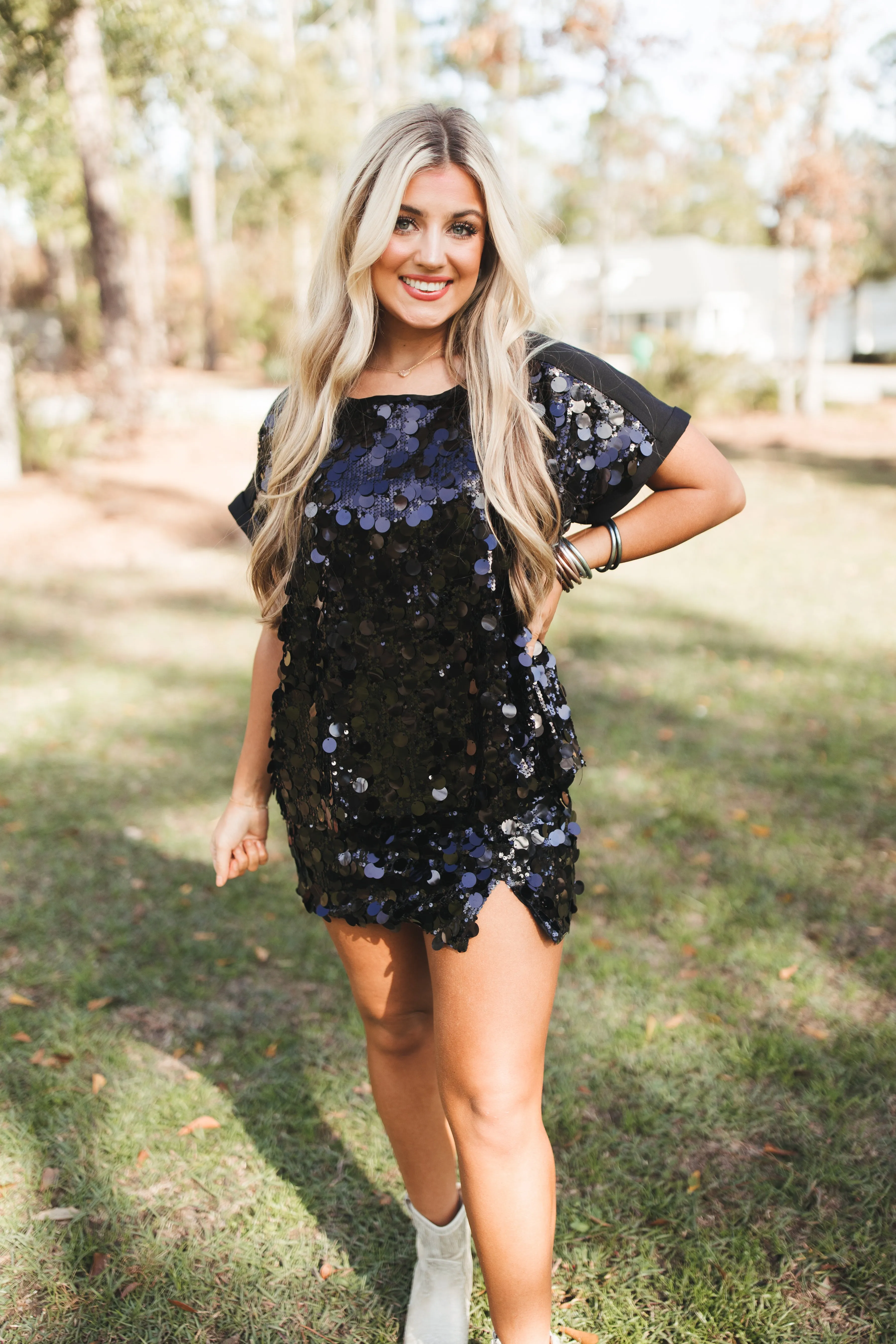 Black Sequin Top and Skirt Set