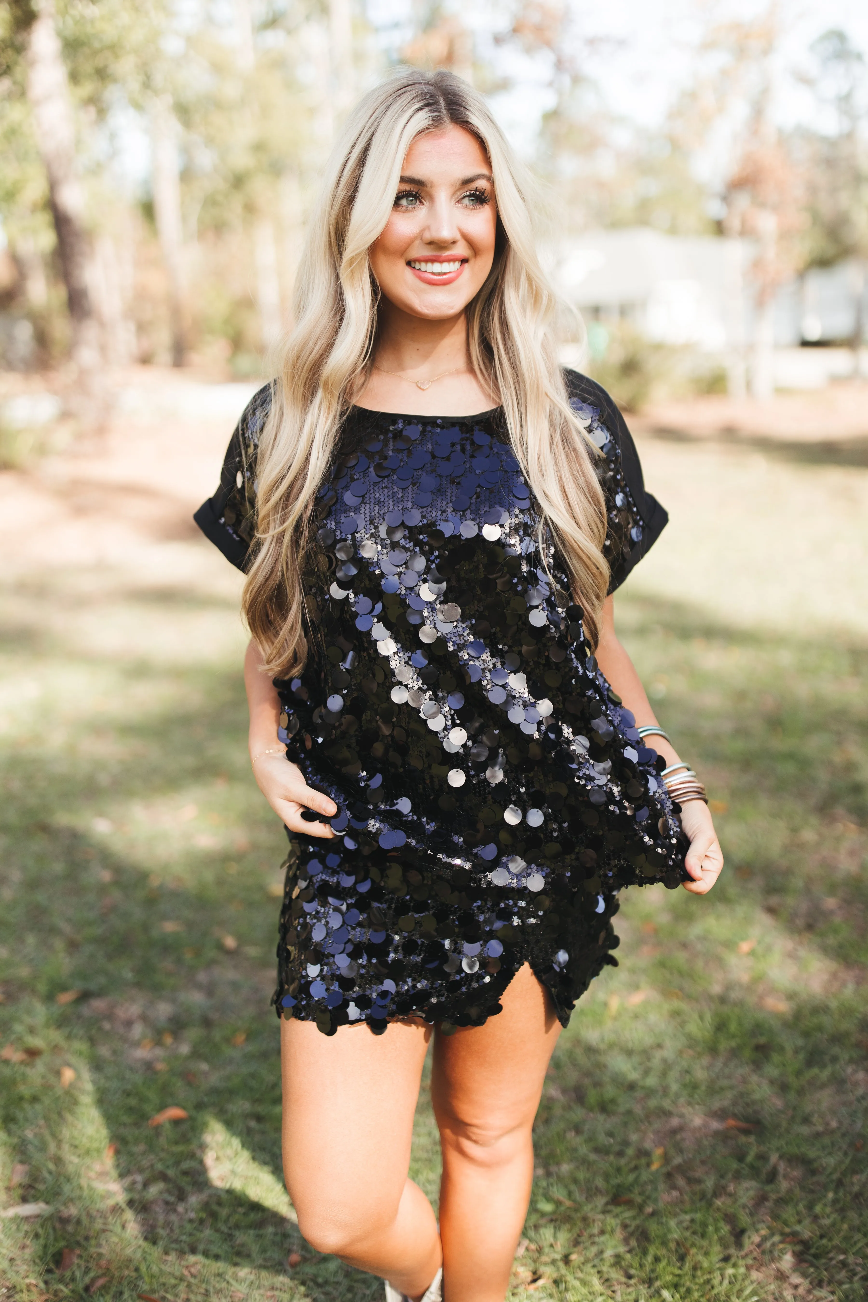 Black Sequin Top and Skirt Set