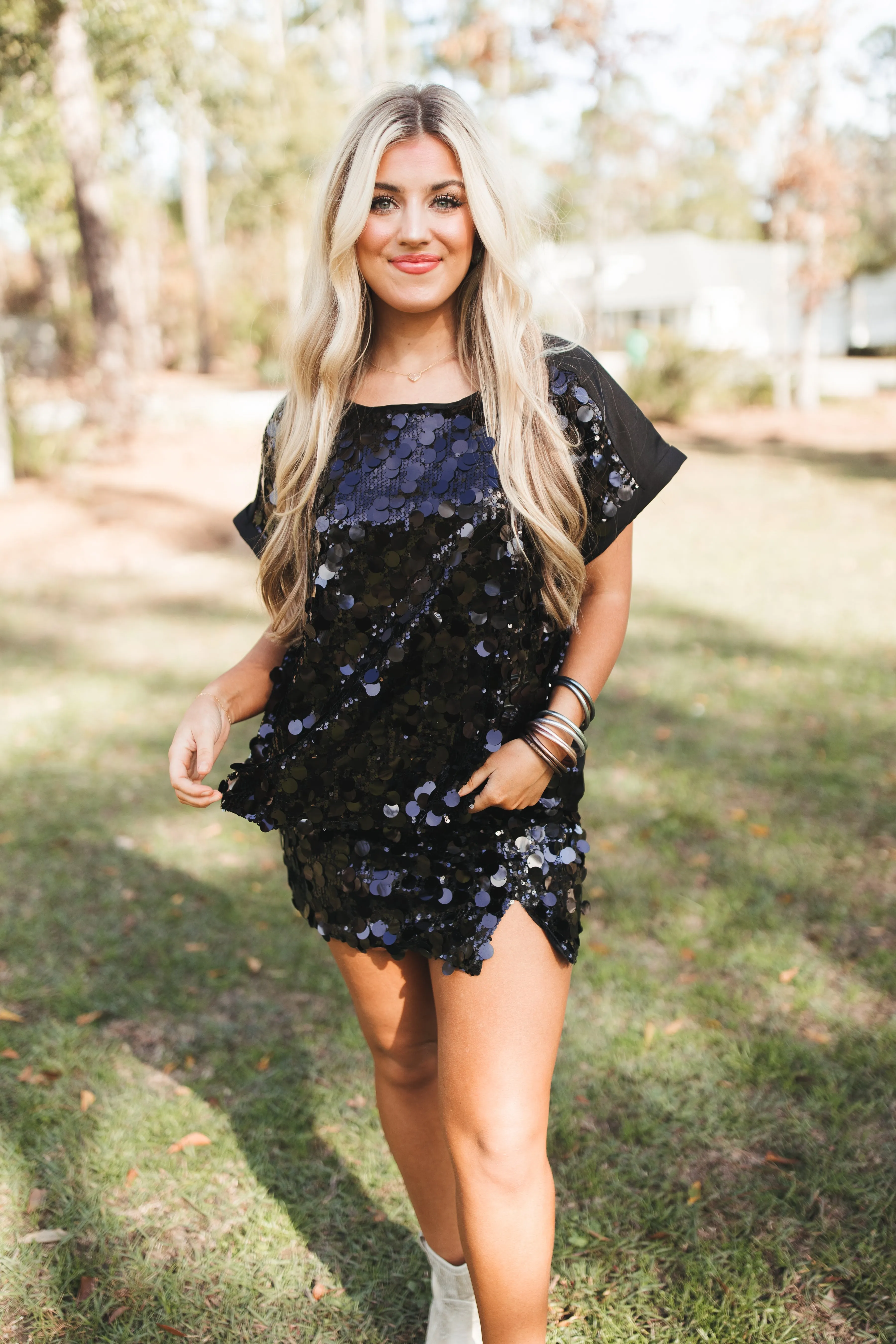 Black Sequin Top and Skirt Set