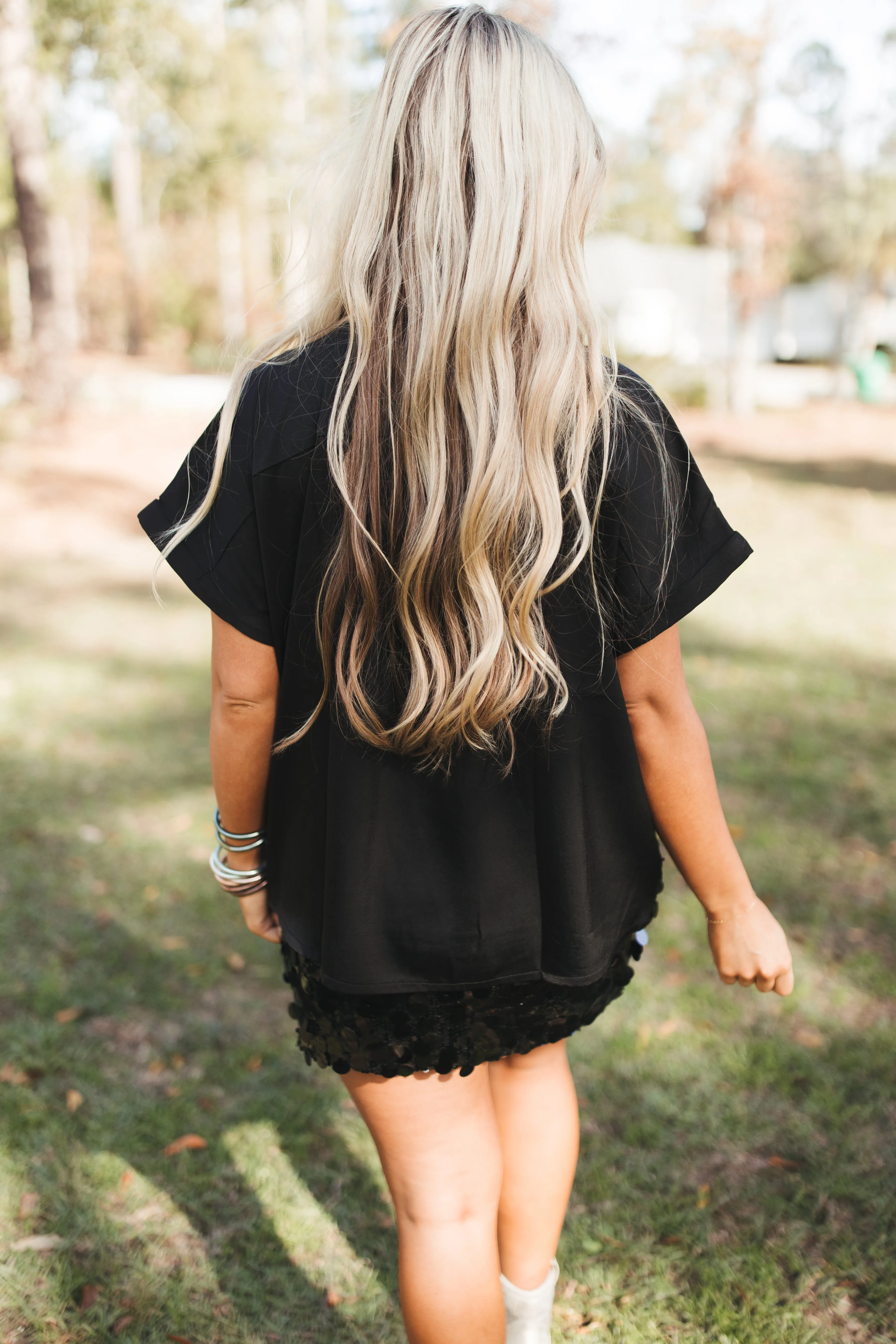 Black Sequin Top and Skirt Set