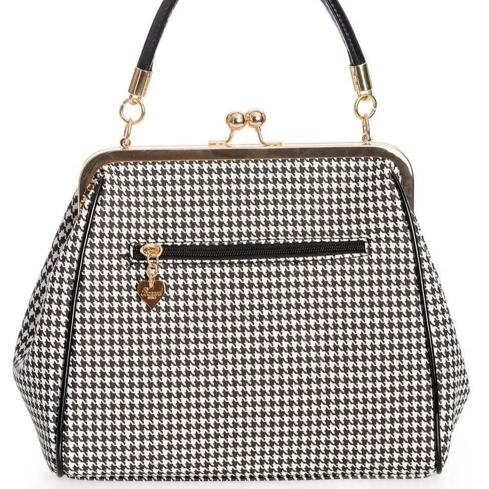 Black Vintage Houndstooth Check Retro Patent Handbag