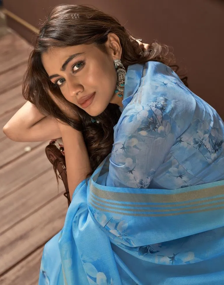 Blue Silk Printed Sarees