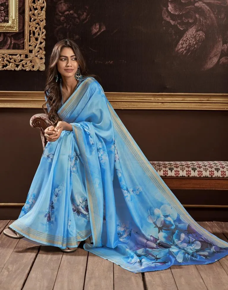 Blue Silk Printed Sarees