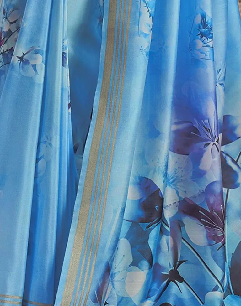 Blue Silk Printed Sarees