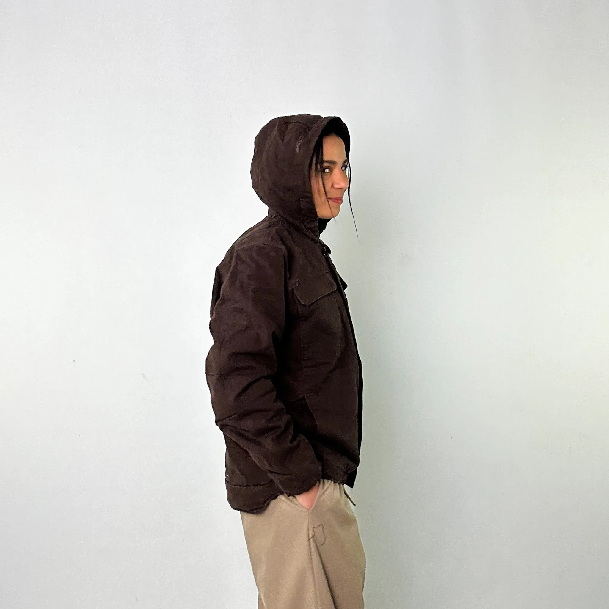 Brown Vintage Carhartt Sherpa Lined Hooded Arctic Deadstock Workwear Jacket Coat (M)