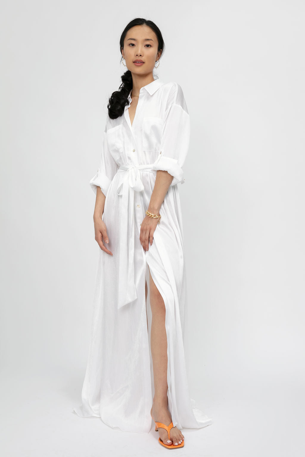 Cammi Long Shirt Dress in White