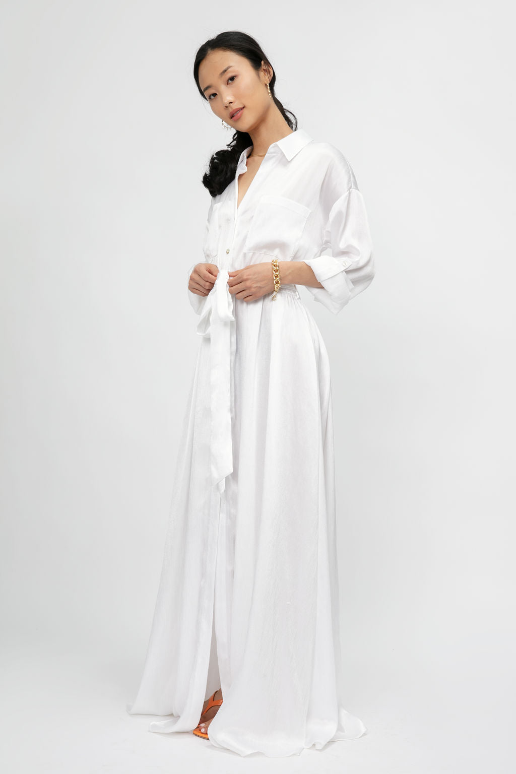 Cammi Long Shirt Dress in White