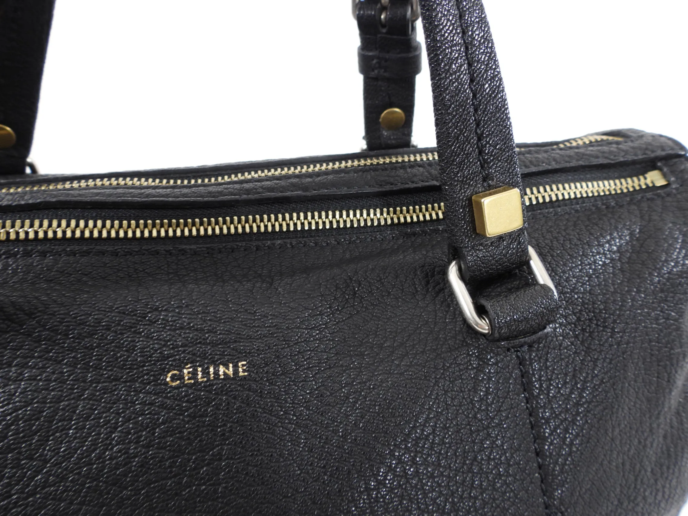 Celine Grained Black Leather Two-Way Bag