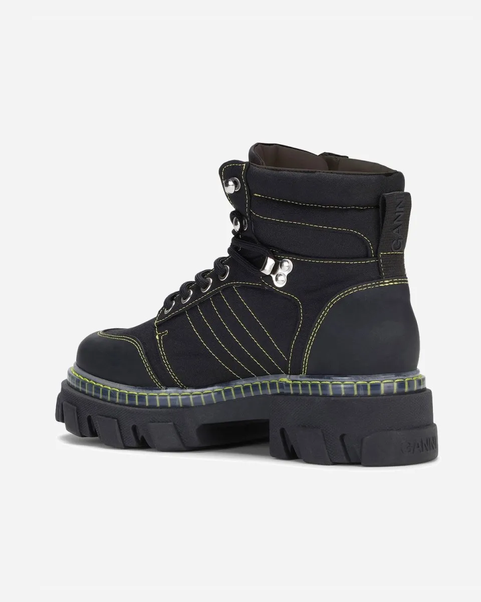 Cleated Lace Up Hiking Boot - Black