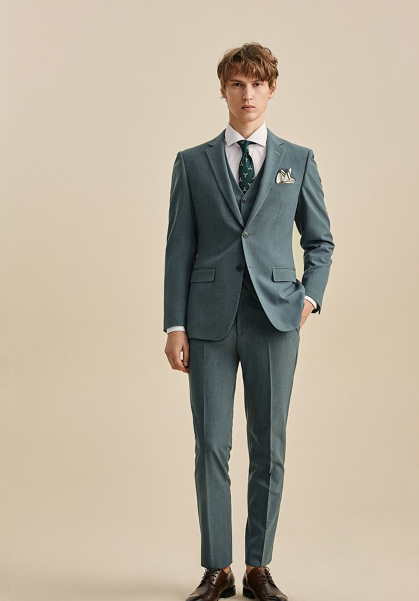 Clementine Groom Teal Green Suit, Vest, Pants (3 Piece)