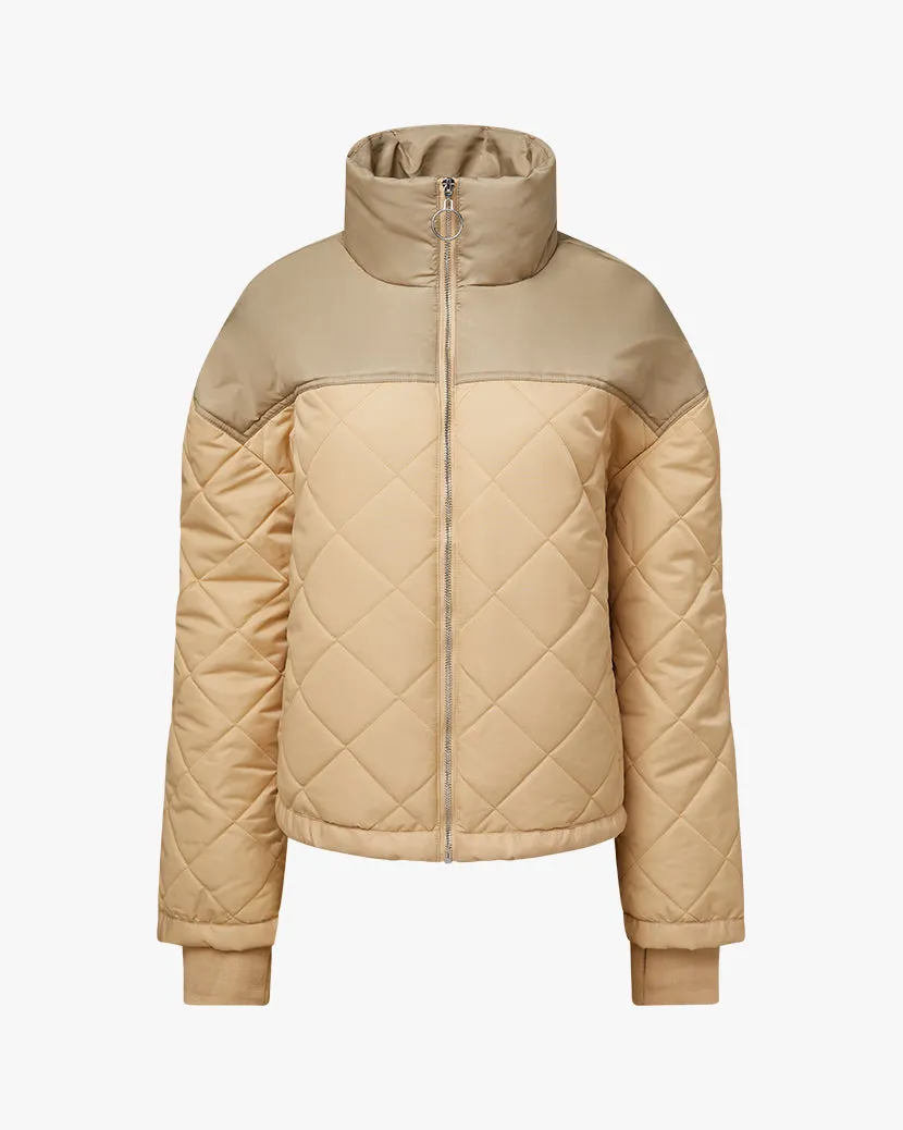 Color Blocked Quilted Puffer Jacket | Muted Sage x Beige