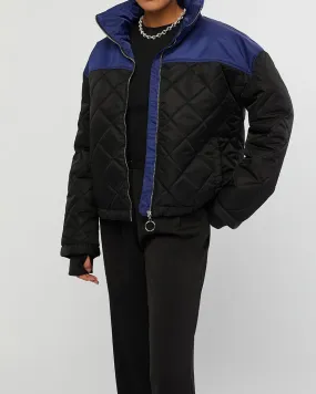 Color Blocked Quilted Puffer Jacket | Navy x Black