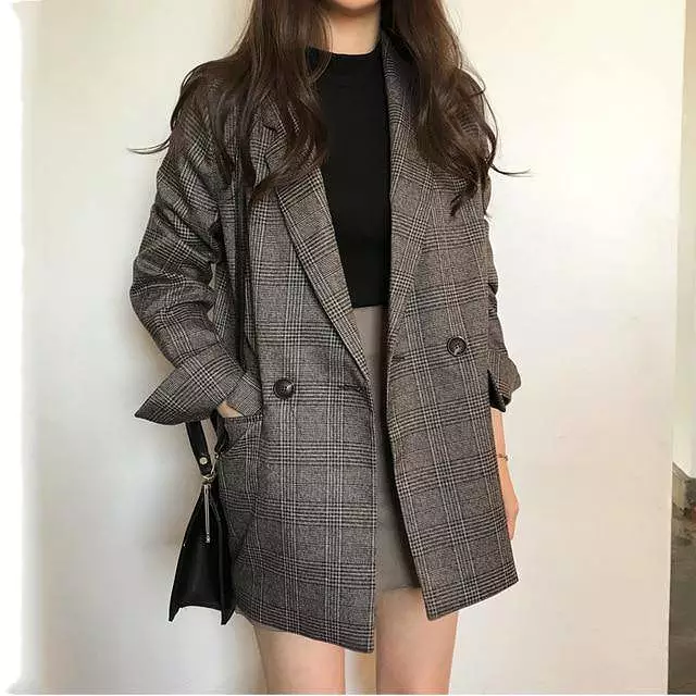 Colorfaith Autumn/Winter Women's Blazers Plaid Double Breasted