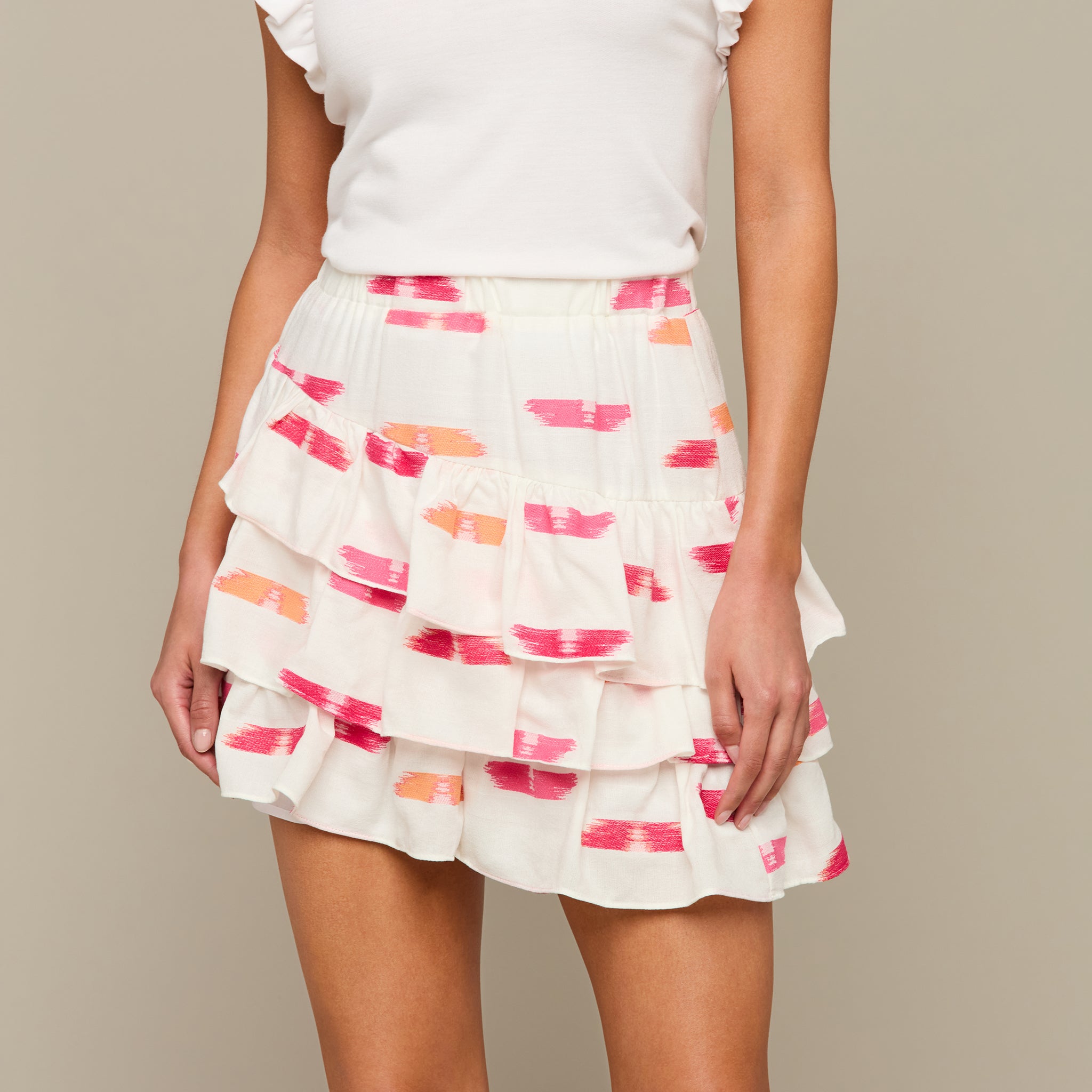 Cora Diagonal Ruffle Skirt :: Coral