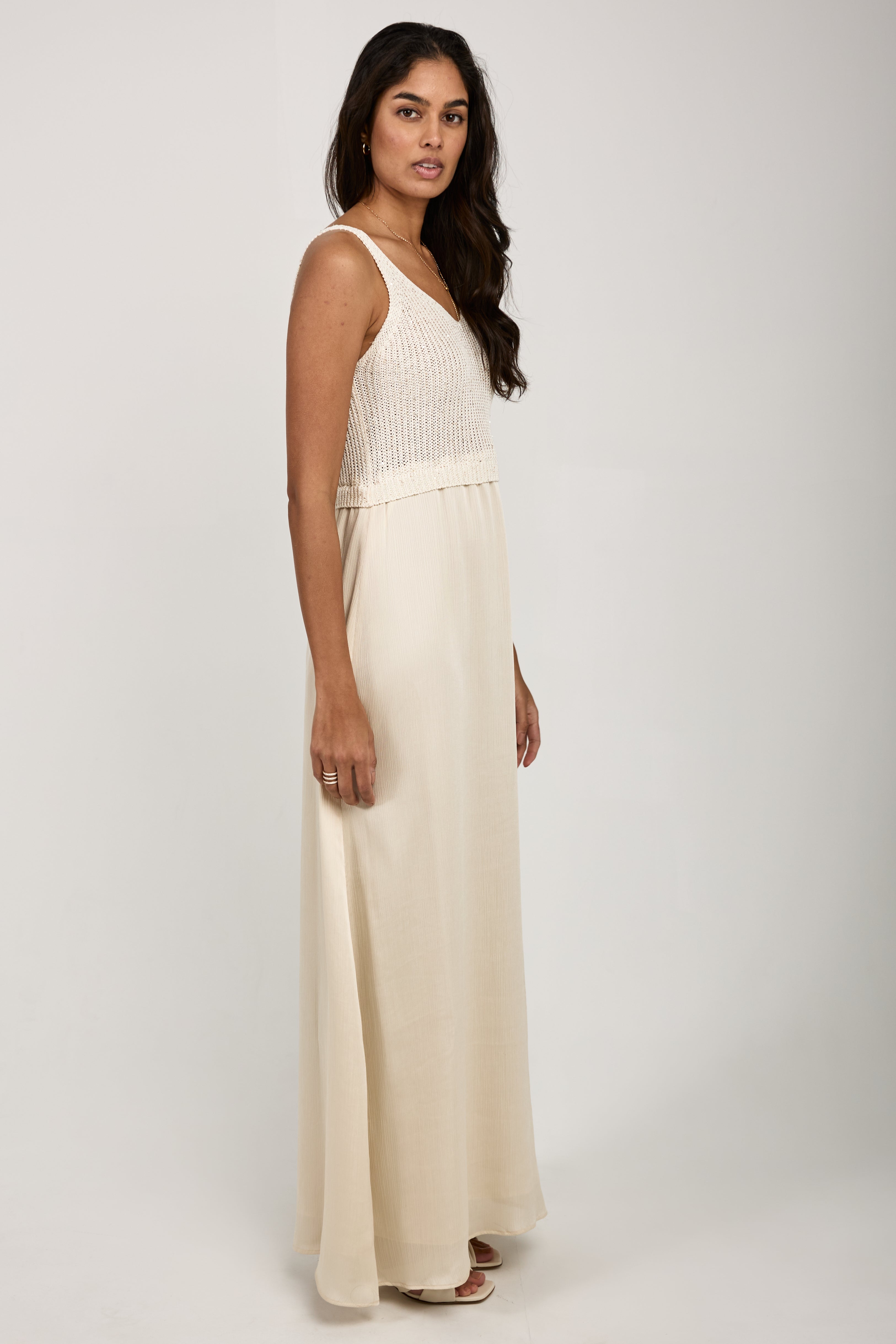 Cotton Cordonnet Sequins Dress in Venitian Stucco