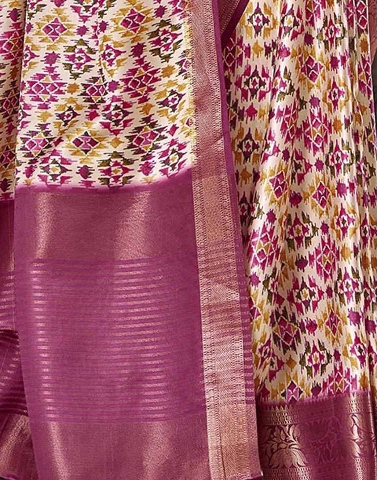 Cream Silk Printed Sarees