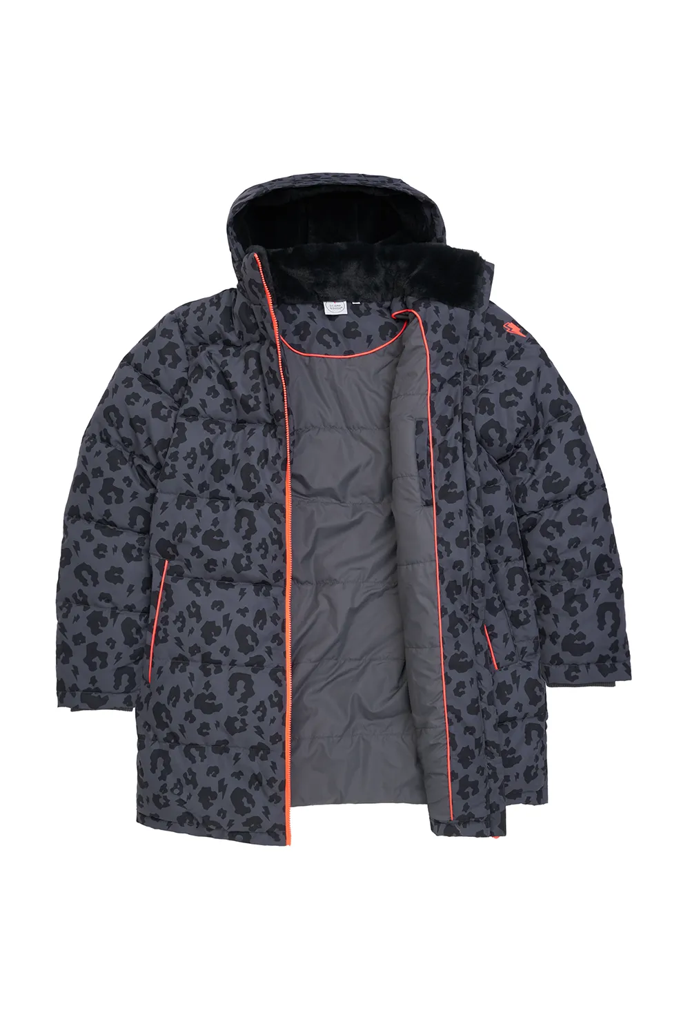 Dark Grey with Black Leopard Puffer Coat