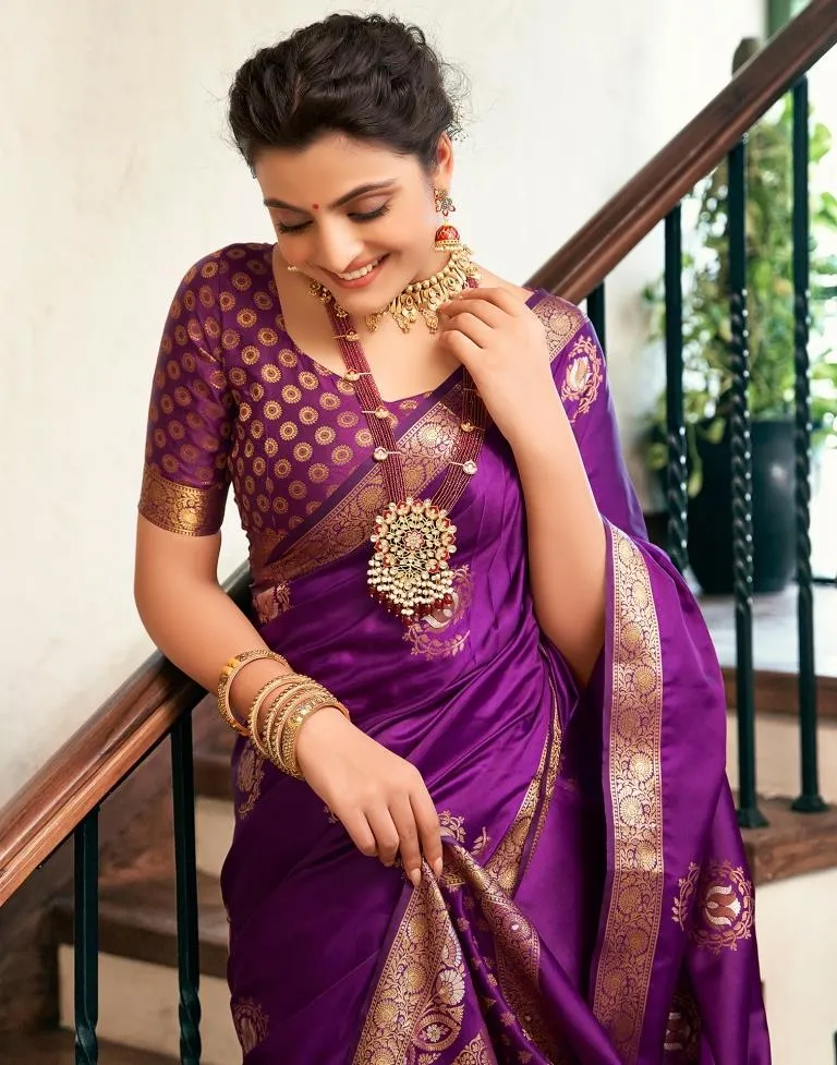 Dark Purple Silk Woven Sarees