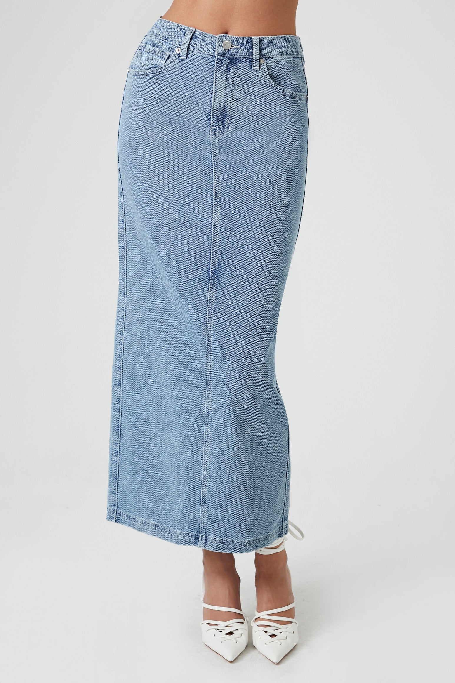 Denim Column Slit Maxi Skirt